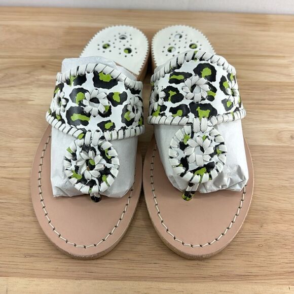 Jack Rogers Jacks Flat Sandals- Neon Green Leopard- Size 5- NIB - Picture 2 of 5